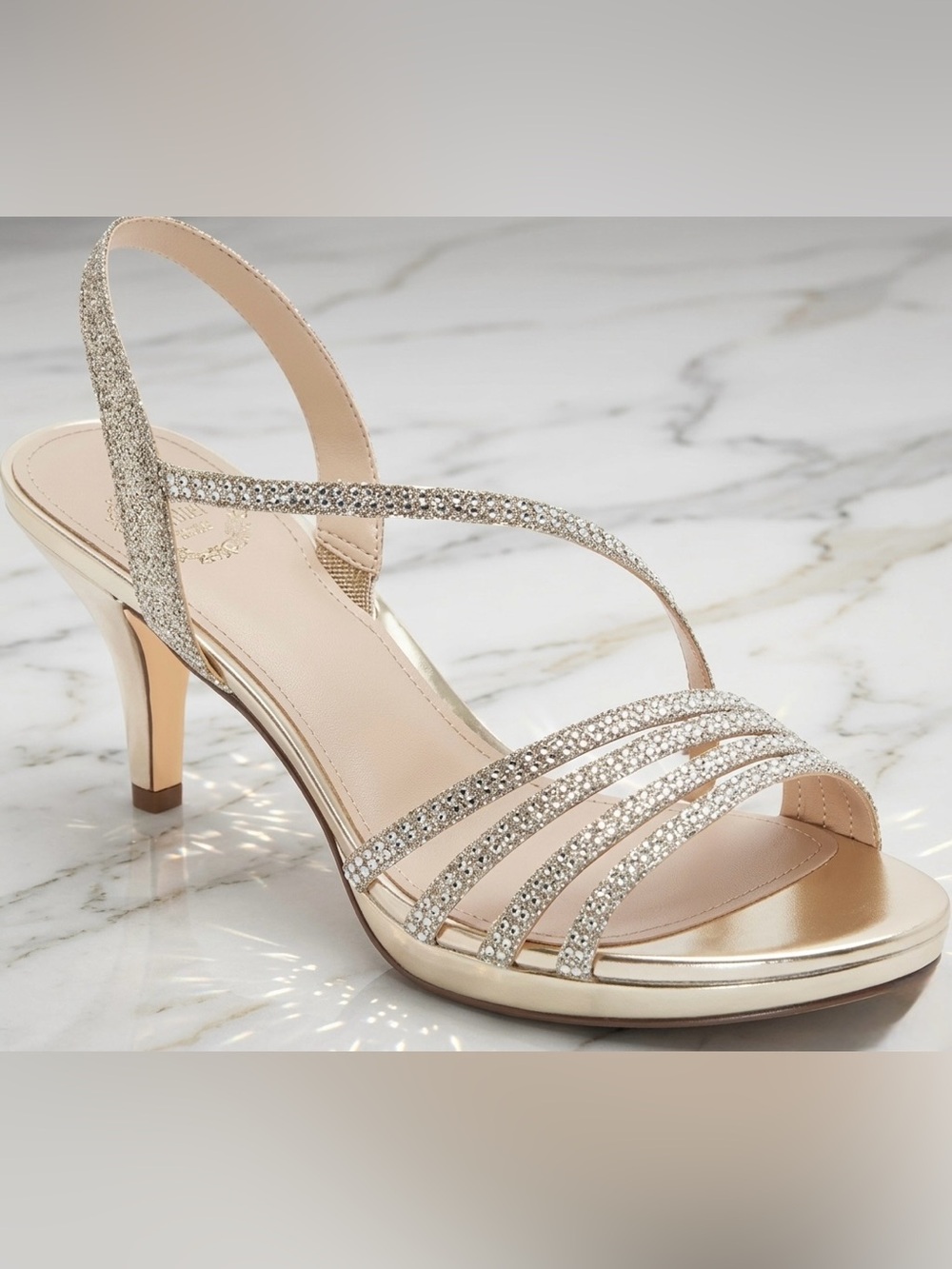 NWB I. Miller Nalda Silver Strappy Heels Sandals Sparkle Rhinestone Glam 9.5M